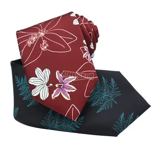 Corbatas de flores de seda Estampado tropical Corbatas de vacaciones de verano Hoja Rojo Negro Corbata personalizada Casual para hombres