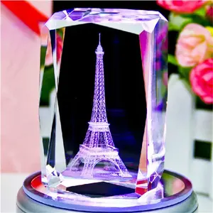 5 * 8厘米水晶雕刻立方体与巴黎埃菲尔铁塔3d激光雕刻水晶立方体纪念礼品节日优惠