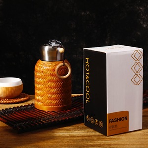 Handmade Bamboo Woven Stainless Steel <b>Thermos</b> Cup Portable Travel Tea Water <b>Bottle</b> 12-24 Hour Insulation Round Shape With Lid - Product Image 2