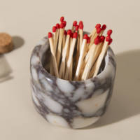 WeiVibe OEM Bulk Calacatta Viola Marble Match Holder Luxury Match Striker Jar Decorative Home Decor Fireplace Accessory