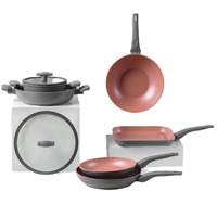 Set panci masak aluminium anti lengket, Set panci masak lapisan granit, panci sup dengan tutup kaca