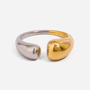 European American Style Polished <b>Open</b> Titanium Steel <b>Ring</b> Water Drop Shape Adjustable Band For Women Jewelry Gift - Product Image 1