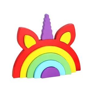 special offer Wooden children puzzle unicorn colorful building blocks creative combination of training baby focus teaching AIDS