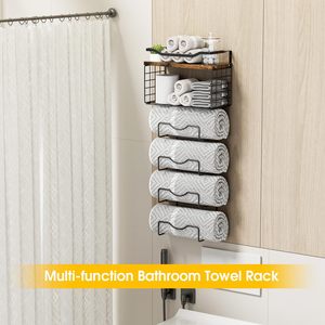Bathroom Towel <b>Rack</b> Wall Mounted 6 Tier Storage Shelf With Wooden Top For Towels Toilet Paper And Bathroom Essentials - Product Image 2
