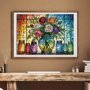 Rompecabezas de Rosas de Vidrio Tintado, 1000 Piezas, Juguete Educativo para Adultos, Diseño Floral Artístico, Acabado Mate, Caja de Cartón - Product Image 3
