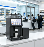 Máquina de Café Espresso de Sobremesa, Equipo Expendedor de Café Comercial de Autoservicio con Enfriador de Agua Independiente