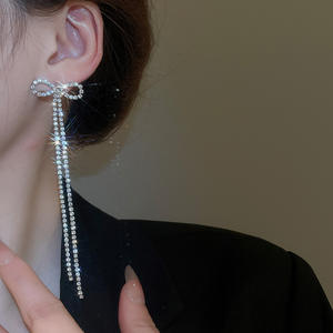 โบว์ประดับเพชรประดับพู่ยาวต่างหูแฟชั่นและหลากหลายต่างหูหรูหราระดับไฮเอนด์ - Product Image 3