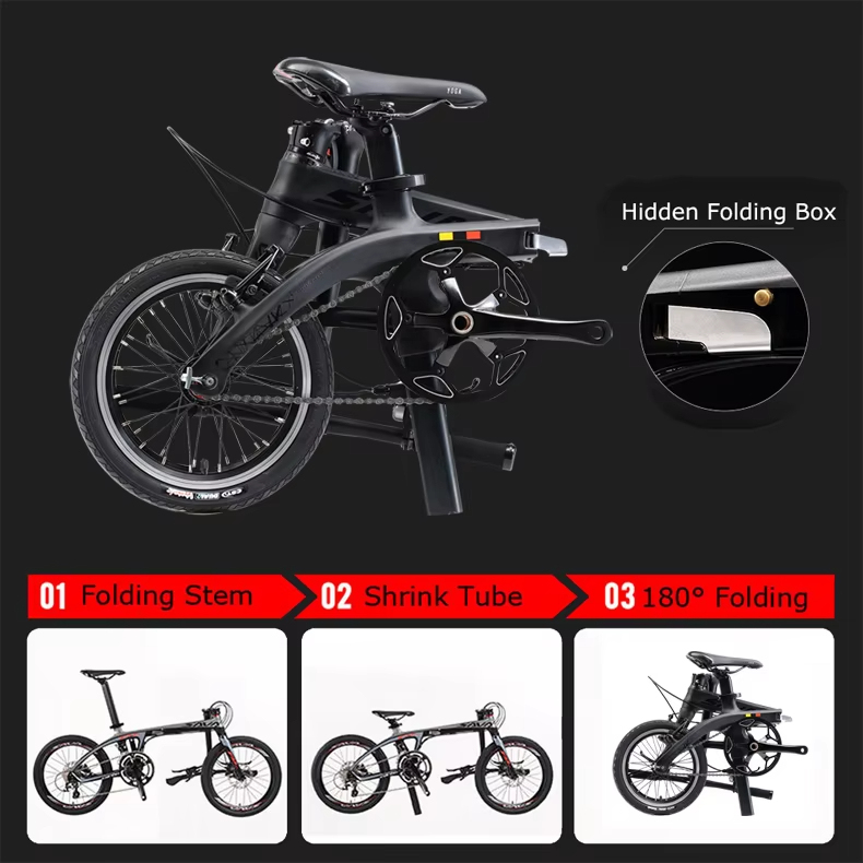 SAVA Z1 20 Inch Carbon Fiber Frame Folding Bicycle 9 Gears