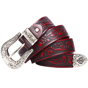 Ceinture décontractée en cuir de vachette pleine fleur avec boucle en alliage, motif floral gaufré petite <span class=keywords><strong>rose</strong></span>, personnalisable unisexe pour femmes et hommes, largeur 3,8 cm - Product Image 3