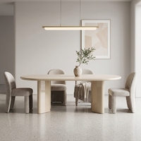 Table à manger ovale de luxe en MDF, design élégant, finition beige brillante, pieds incurvés, style crème, prix de gros