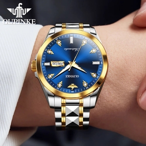 Montre automatique mécanique pour homme OUPINKE 3286, livraison directe, affichage double calendrier, cadran luxueux avec diamants, montre-bracelet pour homme - Product Image 2