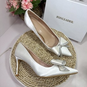 Chaussures de Mariage Blanches en Satin pour Femme, Escarpins à Talons Hauts 2025, Bout Pointu, Nœud, pour Soirée Formelle - Product Image 6