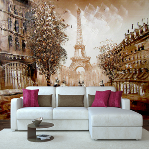 Peinture <span class=keywords><strong>à</strong></span> l'huile moderne de la Tour Eiffel de Paris, murale 3D en <span class=keywords><strong>soie</strong></span> imperméable autocollante pour appartement, salle de bain, café, maison - Product Image 3