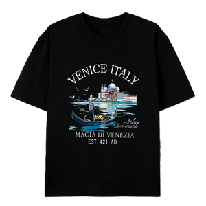 Camiseta con gráfico del paisaje de Venecia, Italia, con diseño de góndola, recuerdo de viaje vintage, camiseta Magia Di <span class=keywords><strong>Venezia</strong></span>. Camiseta Oversize de Algodón de Manga Corta Estilo Urbano Casual - Product Image 1