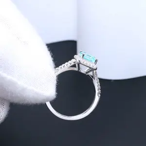 Fantástico anillo de compromiso de zafiro azul de 2 quilates de 6x8mm, anillo de zafiro cultivado en laboratorio Azul Aguamarina de Plata de Ley 925 para damas