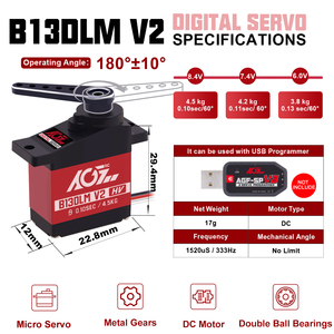 Servo Digital AGFRC B13DLM de Alto Torque 4.5KG MG 17g para Autos y Aviones RC 1/18 1/24, de Fábrica OEM - Product Image 2