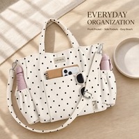 DICHOS DICHOS Tas Tote Korduroi Tas Selempang Polkadot dengan Kantong Depan dan Samping Tali Lepas Pasang untuk Penggunaan Sehari-hari