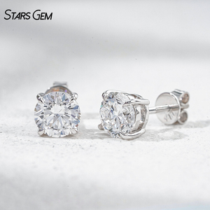 Stars Gem Round Brilliant Cut 0.5ct 1CT Earrings for Women 10K Gold Classic Four-Prong Solitaire Diamond Earrings - Product Image 2