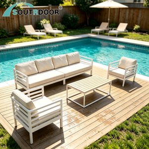 Ensemble <span class=keywords><strong>de</strong></span> canapés d'extérieur en <span class=keywords><strong>aluminium</strong></span> blanc <span class=keywords><strong>de</strong></span> luxe, résistant aux intempéries, avec éléments en teck, pour chambre, <span class=keywords><strong>jardin</strong></span>, patio, <span class=keywords><strong>salon</strong></span>, parcs <span class=keywords><strong>et</strong></span> mobilier d'extérieur - Product Image 6