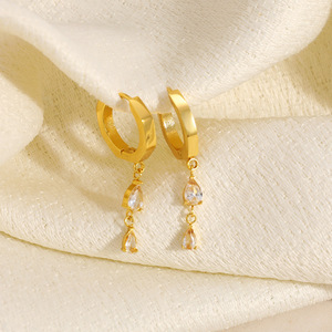 ต่างหูแฟชั่นทรงหยดน้ำ ชุบทอง 18k ประดับเพชรซิร์คอน เหมาะสำหรับใส่ทำงานหรือโอกาสอื่นๆ - Product Image 3