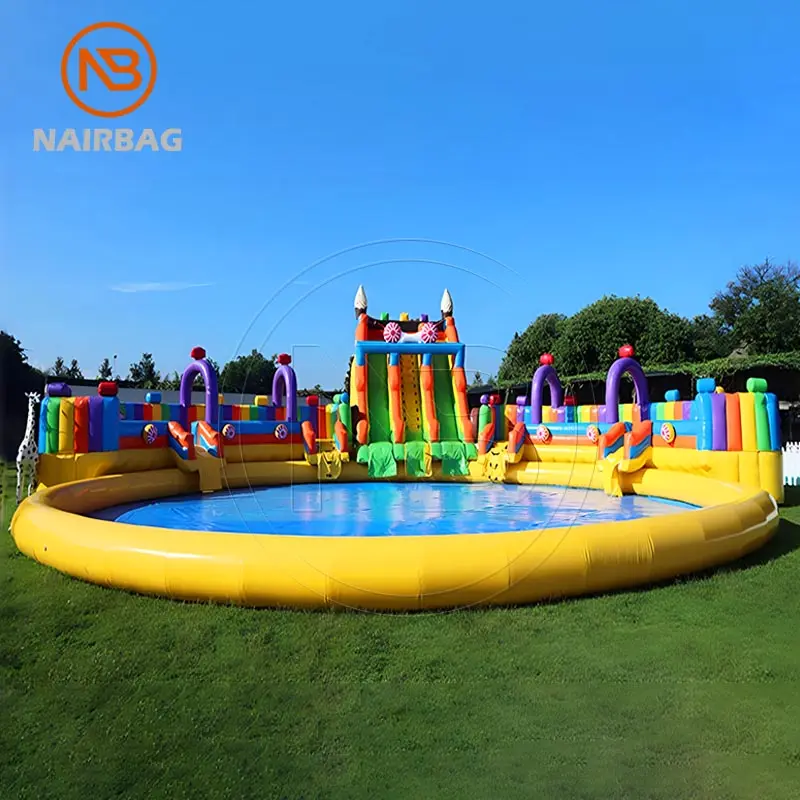 Grote Opblaasbare Waterglijbaan Met Zwembadring Pretpark Opblaasbare Waterspeeltoestellen Voor Volwassenen En Kinderen