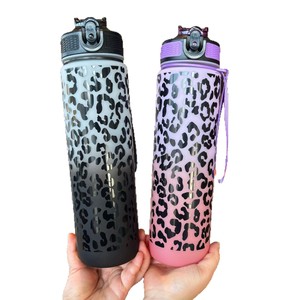 Leopard Print Sports Water Bottle 1L Reusable Plastic Duckbill Cup Outdoor Large Capacity Straw Cup - Product Image 5