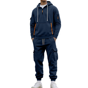 Customizable Men's Fleece Lined Heavyweight Set Premium Autumn/Winter <b>Zip</b> Up <b>Hoodie</b> & Multi <b>Pocket</b> Cargo Pants - Product Image 4