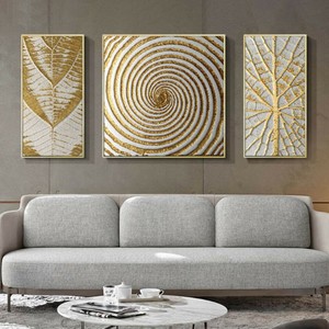 Tableau mural en <span class=keywords><strong>film</strong></span> cristallin haute brillance, ensemble de 3 panneaux islamiques en toile, motif abstrait anneaux dorés, triptyque géométrique, vente en gros - Product Image 4