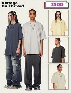 350G heavyweight cotton short sleeved T shirt Washed blank round <b>neck</b> T-shirt <b>High</b> quality wholesale customized <b>tshirt</b> For <b>men</b> - Product Image 1