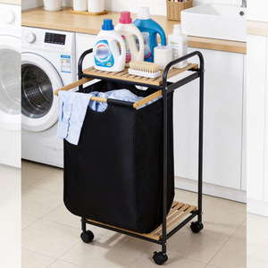 Laundry <b>Basket</b> <b>Storage</b> Rack With Wheels Large Capacity Fabric Black <b>Rectangle</b> Bathroom Standing Type Clothing Drying Racks - Product Image 2