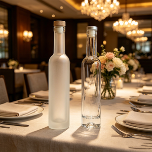 Wholesale Ultra-Slim Tall Clear Glass Liquor Bottle 200ml 375ml 750ml with Natural Cork Wood Lid for Vodka Tequila Wine <strong>Spirit</strong> - Product Image 1