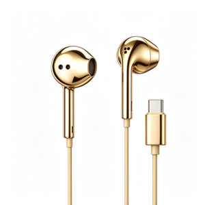 Écouteurs filaires argentés, écouteurs intra-auriculaires en métal chromé argenté, écouteurs filaires chromés, écouteurs de type C filaires - Product Image 2