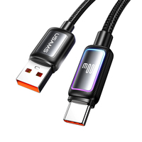 USAMS Best Seller SJ817 20V 5A 100W Pengisi Daya Cepat Kabel Nilon Terjalin Tipe-C dengan Lampu RGB untuk Samsung Huawei iPhone