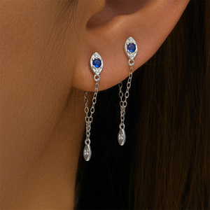 ต่างหูเงินแท้ 925 ประดับพู่ห้อยรูปดวงตาปีศาจ - Product Image 3