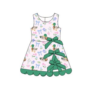 Vestido de niña personalizado estilo boutique con estampado floral de patos mallard de verano, con lazos, pantalones cortos con forro, estilo animadora, lindo, corte en A, para hermanas - Product Image 2
