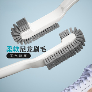 Long Handled <b>Shoe</b> <b>Brush</b> With Soft Nylon Bristles For Deep Cleaning Household Use White Plastic Double Sided - Product Image 4