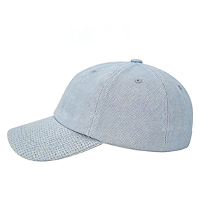 Casquette de baseball déstructurée unisexe en denim délavé bleu clair, 6 panneaux, réglable, en coton, style décontracté, sportif, vintage, protection solaire - Product Image 3