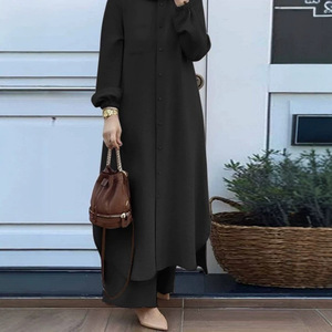 Nuovo Set Abaya Musulmano a <span class=keywords><strong>Due</strong></span> Pezzi, Vestito Largo con Bottoni e Pantaloni a Gamba Larga, Outfit Islamico Modesto per Donne di Dubai - Product Image 4