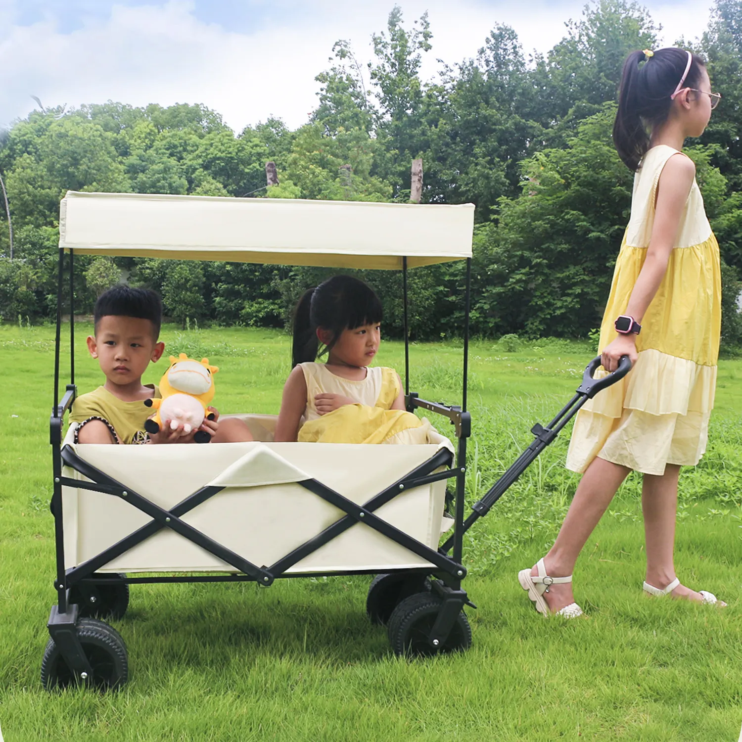 Tongshunfa Outdoor Heavy Duty Large Folding Double Camping Wagon Cart Trolley With Canopy