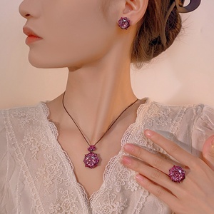 Refined Eco-friendly Copper 14-10MM Zircon Floral Pendant <b>Earrings</b> Set Wedding Necklace Sets for Women Jewelry - Product Image 6
