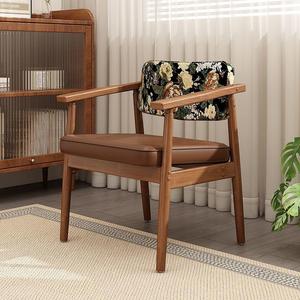 Fauteuil en bois massif de style vintage avec revêtement vert, chaise de salon - Product Image 3