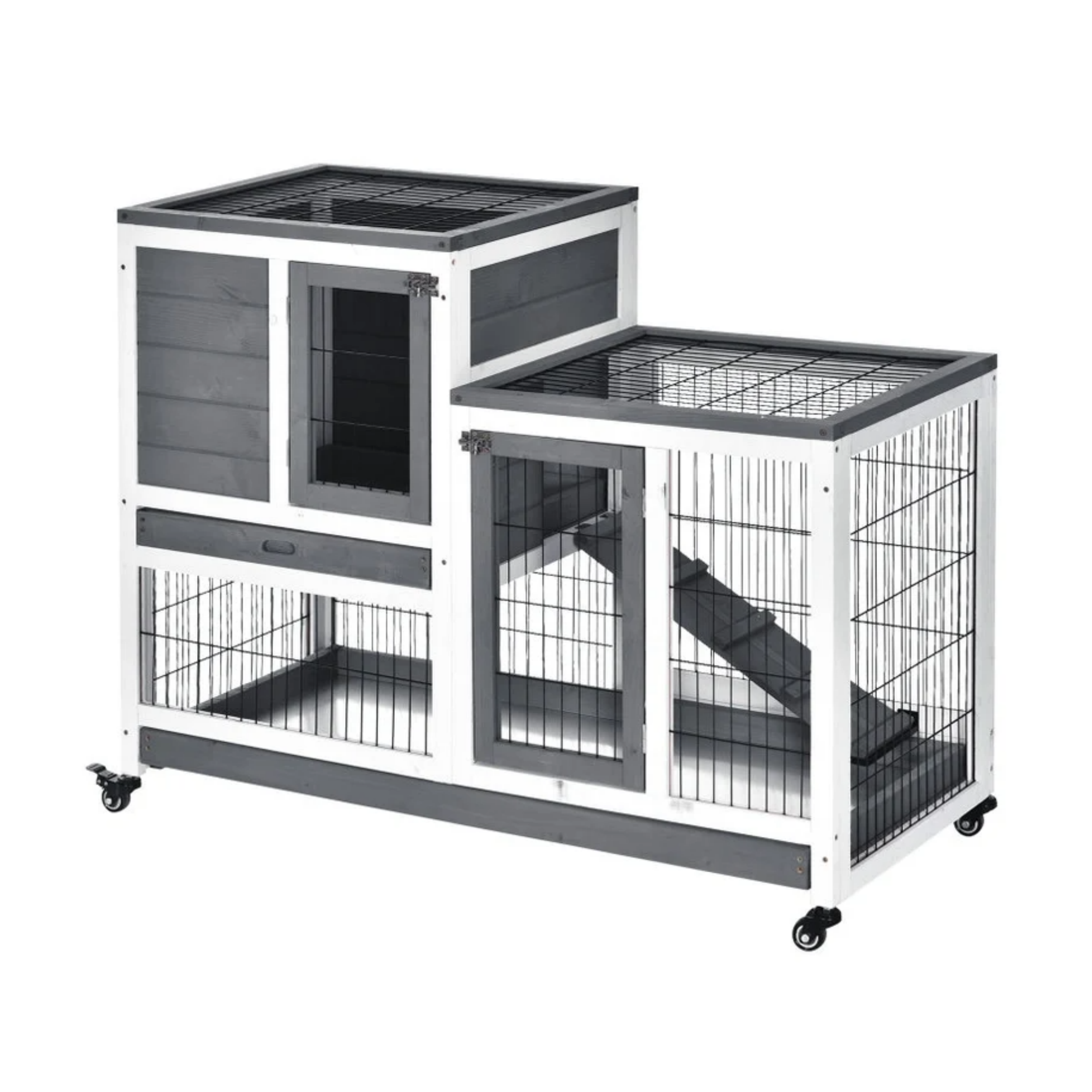 Cage surélevée en bois pour cochons d'Inde Clapier intérieur pour lapins Aire de course et de jeux fermée Grande maison pour petits animaux avec aire de jeux fermée