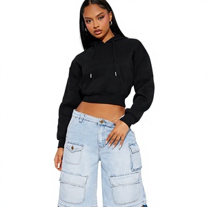 Sudadera Corta Personalizada para Mujer, Sudadera Corta de Algodón Francés de Alta Calidad para Mujer, Sudaderas Urbanas, Fabricante OEM, ODM - Product Image 2