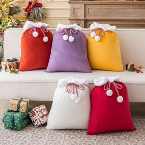Sacs cadeaux de Noël de haute qualité, sacs du Père Noël en velours avec poignée en fourrure et pompon pour les fournitures de fête de Noël - Product Image 2