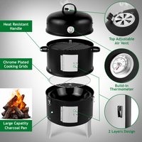 Barbecue vertical 3-en-1 au charbon de bois, grill multifonction, fumoir tonneau robuste pour jardin, camping et pique-nique