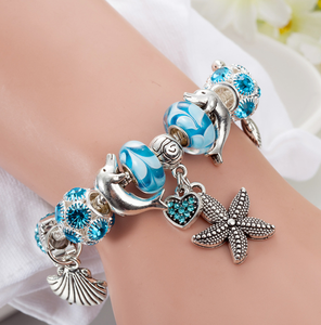 Bracelets de <span class=keywords><strong>plage</strong></span> d'été bleu, coquillage d'étoile de mer, bracelet de requin animal poisson océan - Product Image 4
