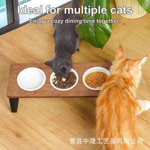 Soporte para tazón de gato de madera maciza, mesa de comedor para mascotas, comedero, altura ajustable, tazón doble, soporte para tazón de comida para perros con boca inclinada. - Product Image 4