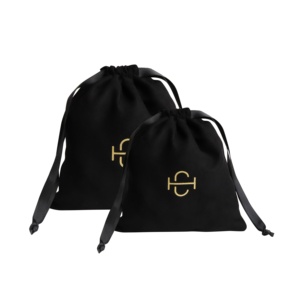 Luxury Small Black Microfiber Suede Drawstring Pouch with Gold Foil logo for Jewelry Gift Cosmetic Accessories Packing <b>Dust</b> <b>Bag</b> - Product Image 1
