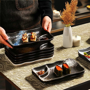 Plat rectangulaire en céramique pour raviolis, en grès durable, pour sashimi, sushi, assiette à vinaigre écologique, planche à découper - Product Image 3