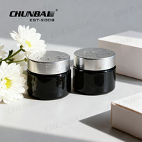 Contenants en verre pour crème cosmétique pour le visage et le corps, 2 oz 250g, noir mat, couvercles en bois, couleurs personnalisables, OEM/ODM disponible